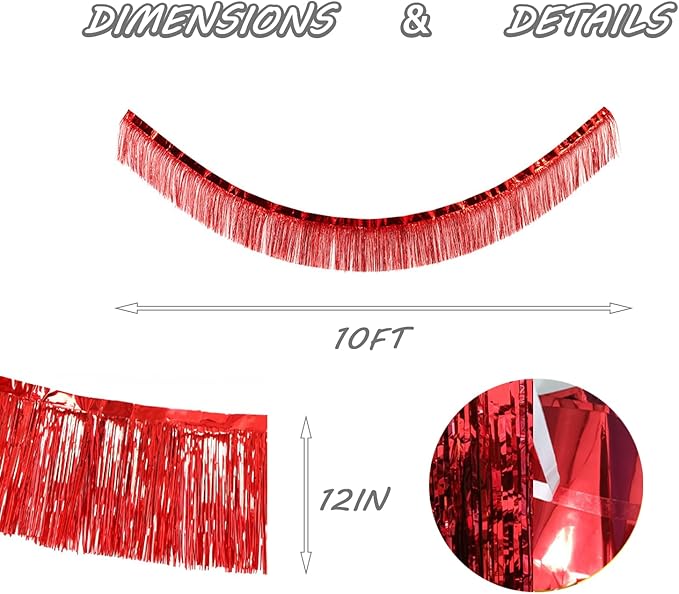 Red Foil Fringe Garland 10FT 6packs, Metallic Foil Tinsel Fringe Banners - Image 2