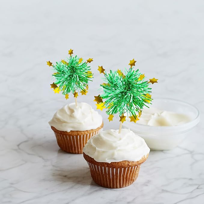 Ephlyn 30Pcs Foil Firework Cupcake Toppers Happy Birthday Cake Toppers Tinsel - Image 5