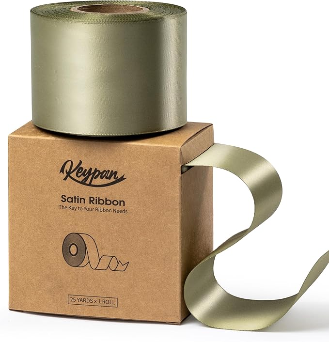 Sage Green Satin Ribbon 2.5 Inch Double-Faced Ribbons 25 Yards by Keypan