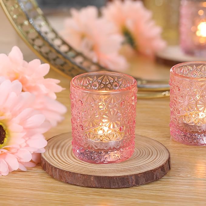 Pink Votive Candle Holder Set of 36, Flower Tea Lights Candles Holders - Image 5