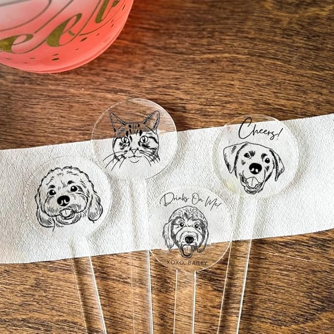 Coolslove Personalized Wedding Dog Stir Sticks, Custom Illustrated Pet Acrylic - Image 3