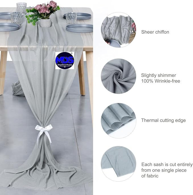 MDS 5 Pack 10ft Chiffon Table Runner 29 x 120 Inches Sheer Wedding Runner - Image 6
