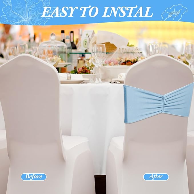 Moukeren 100 Pcs Spandex Chair Sashes Bows Bands Slider Sashes - Image 4