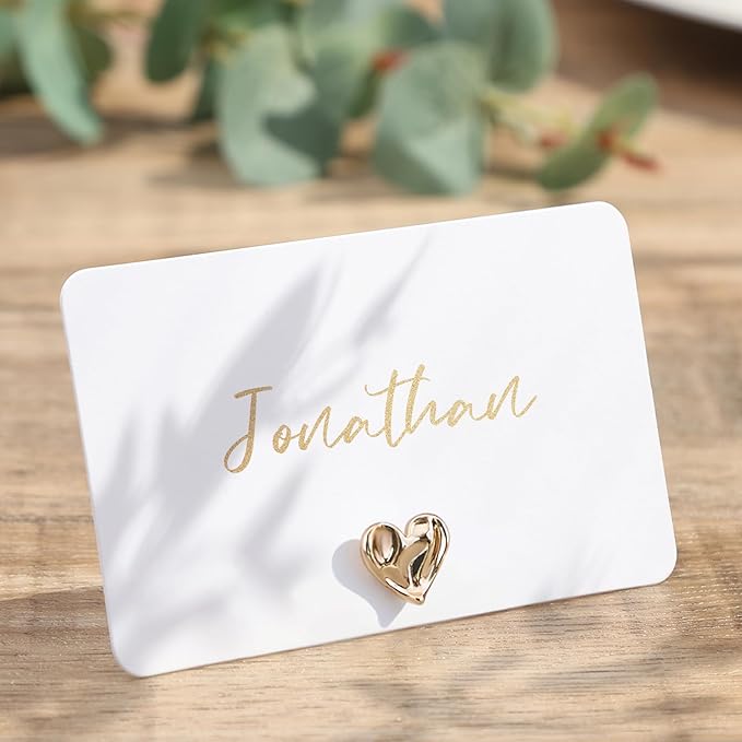 UNIQOOO 12Pcs Decorative Gold Love Heart Place Card Holders Bulk, Romantic Name by UNIQOOO
