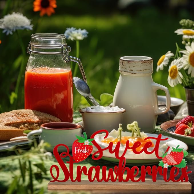 Fresh Sweet Strawberries Metal Sign Rustic Table Decor Summer Tiered Tray Decor - Image 6