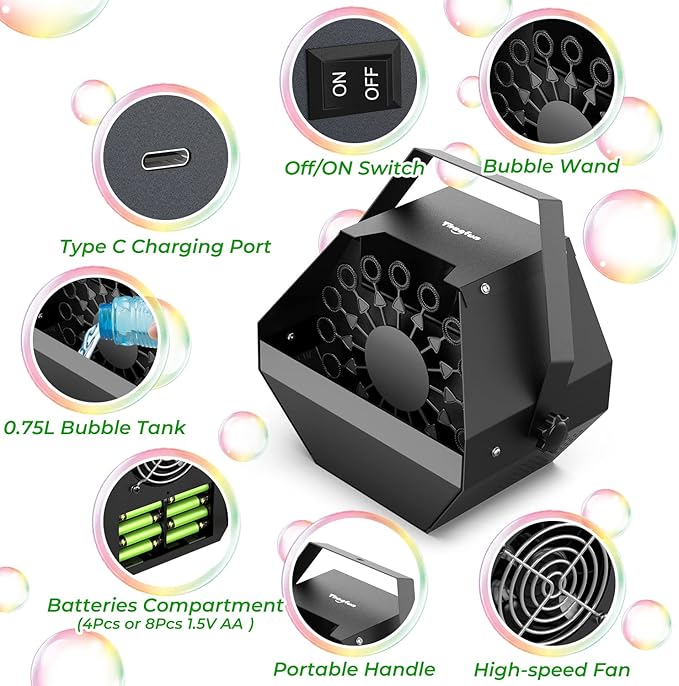 Theefun Batteries Bubble Machine: 750ML Metal Bubble Blower Type-C Operated - Image 2