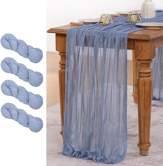 MLMW 4 Pack Dusty Blue Table Runner Cheesecloth Gender Reveal Boho Gauze Rustic by MLMW