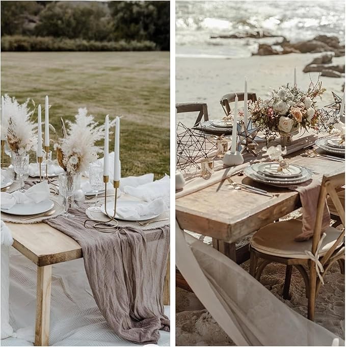 12Pcs Khaki Cheesecloth Table Runner 120 Inch10FT Nude Rustic Boho Cheesecloth - Image 5