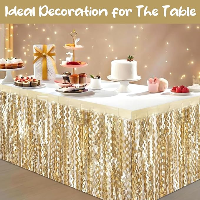 6 Pack 29 x108 Inch Champagne Gold Wave Foil Fringe Table Skirts Metallic Banner - Image 4