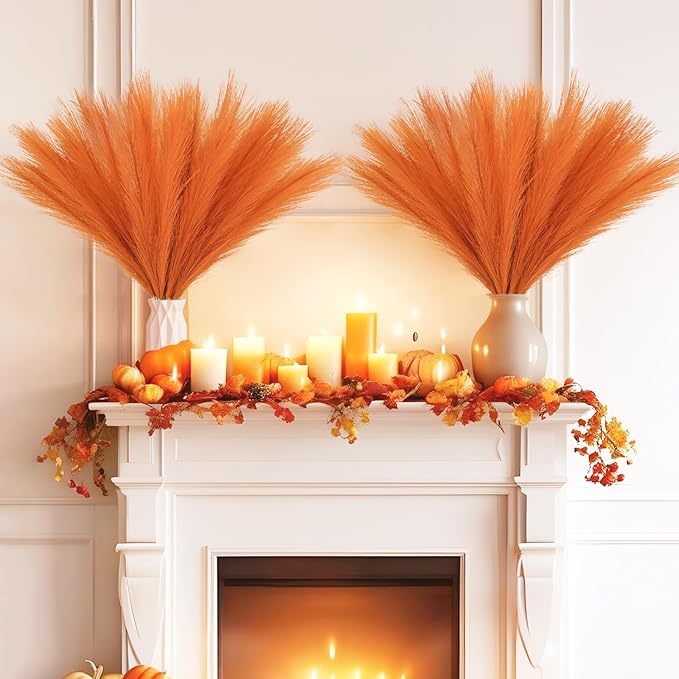 50pcs Burnt Orange Faux Pampas Grass Decor, 21.6" Short Artificial Fall Pompous - Image 3