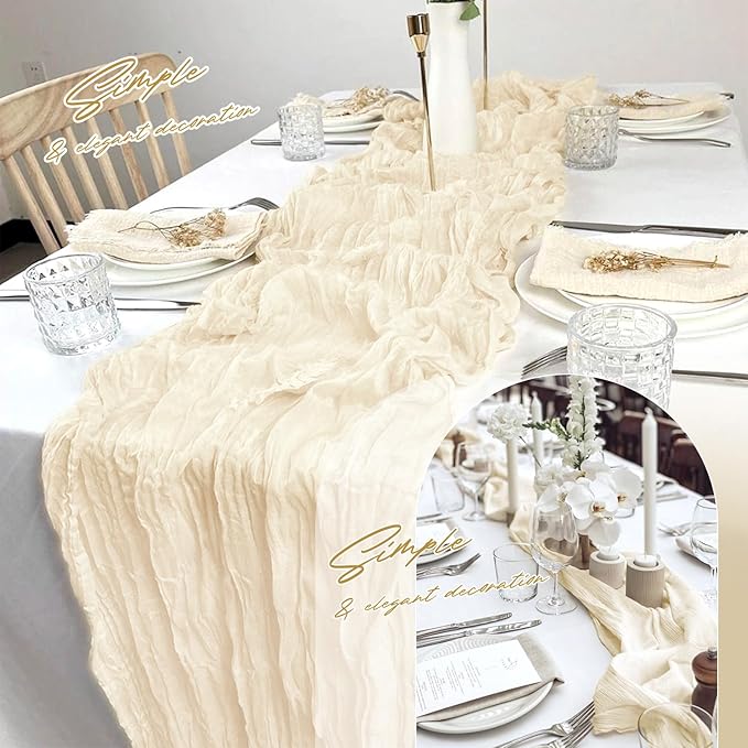 Aktor 4 Pack Ivory Table Runner Boho Cheesecloth Table Runner Semi Sheer Gauze - Image 6