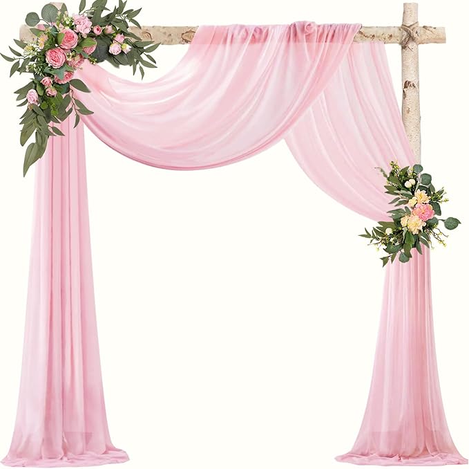 VOK Pink Wedding Arch Draping Fabric Chiffon Curtains, 29in x 18Ft Sheer by VOK
