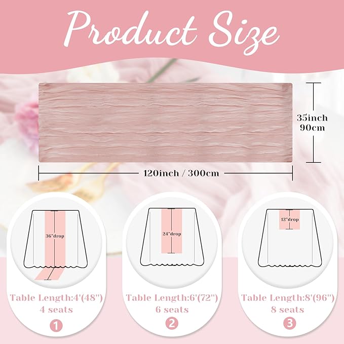 Pink Table Runner, 10Ft 120in Cheesecloth Table Runner, Gauze Rustic Cheese - Image 6
