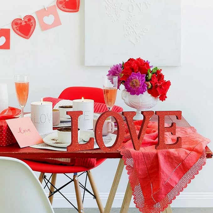 TONIFUL 8 Inch Red Glitter Letter V Table Centerpiece A-Z Red Birthday Party - Image 4
