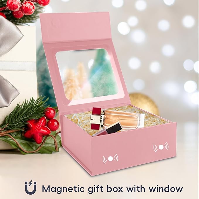Pink Gift Boxes with Window, 7.5"x7.5"x3.1" Bridesmaid Boxe - Image 7