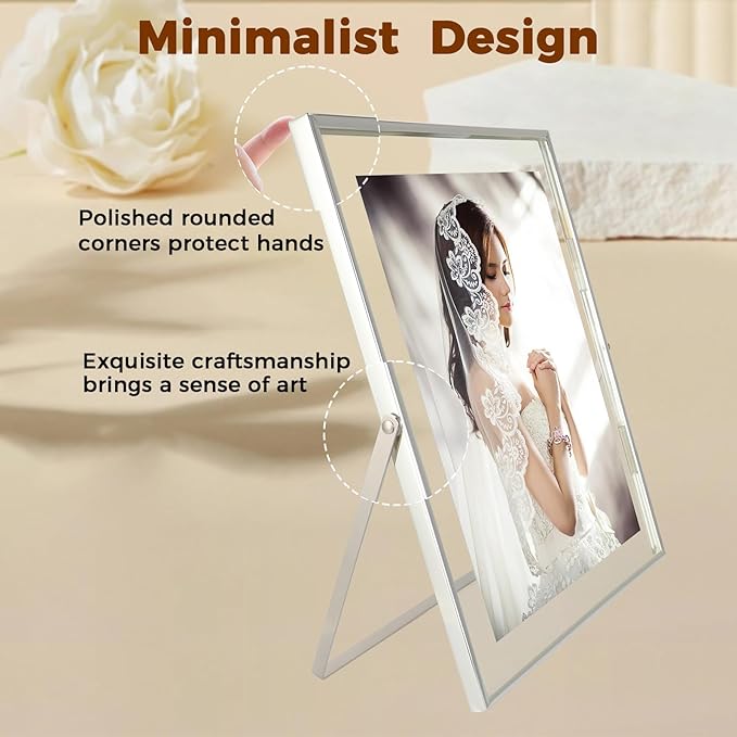 Silver Floating Frame, For Picture 9x11, Tabletop Shelf Photo Frame, Classy - Image 3