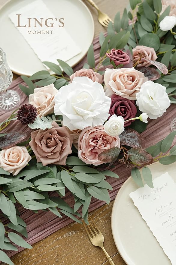 Ling's Moment Pink Flower Garland - 6FT Eucalyptus & Rose - Sweetheart Table - Image 3
