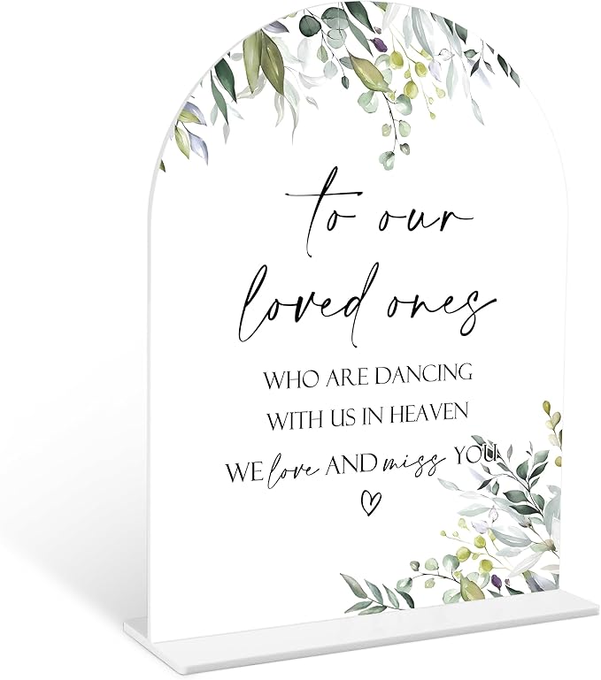 Greenery Wedding Memorial Sign, 6 x 8 Inch White Arch Acrylic Wedding Sign by Qoqxjodd