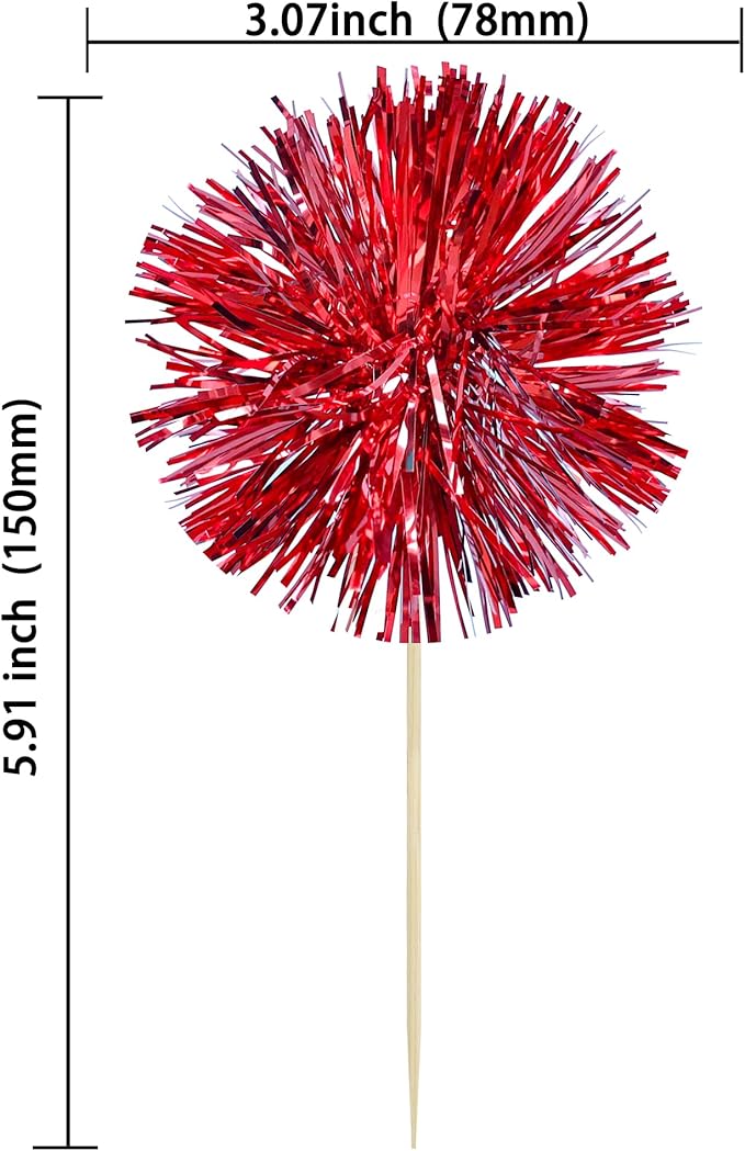 Ephlyn 30Pcs Foil Firework Cupcake Toppers Sparkle Tinsel Cupcake Picks Happy - Image 2