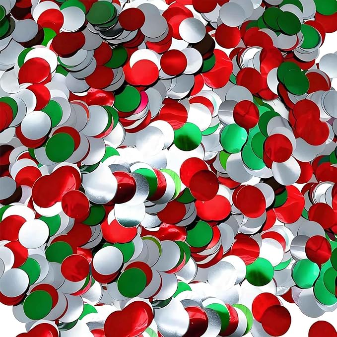Red White and Green Round Foil Metallic Confetti by Unknown