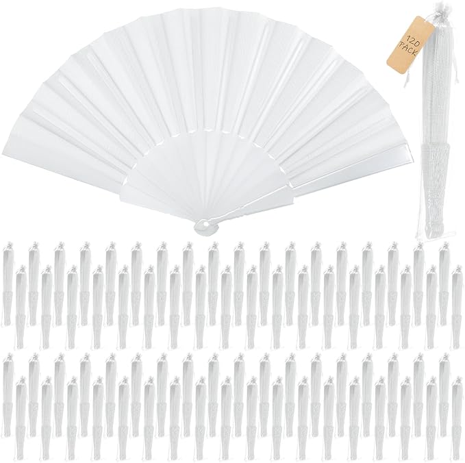 Wenqik 120 Pcs Wedding Folding Hand Fans Bulk Silk Fabric Chinese Handheld by Wenqik