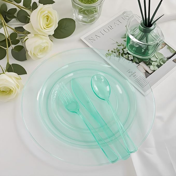 WDF 180 Pieces Green Plastic Silverware Disposable - Image 2