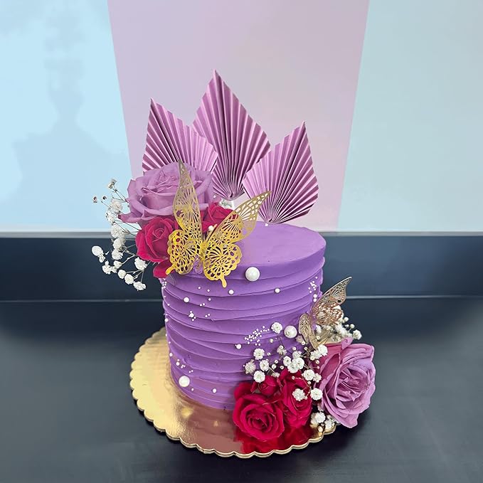 Gyufise 6Pcs Paper Palm Fan Cake Toppers Palm Leaf Fan Cake Topper Palm Spear - Image 4