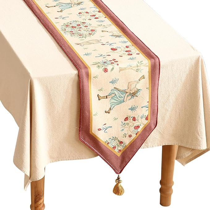 patdrea Designer Idyll Linen Table Runner, Vintage Beige Farmhouse by Welcometopatdrea
