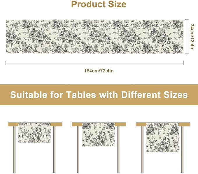 Vintage Flower Table Runner, 13x108 Inch - Image 2