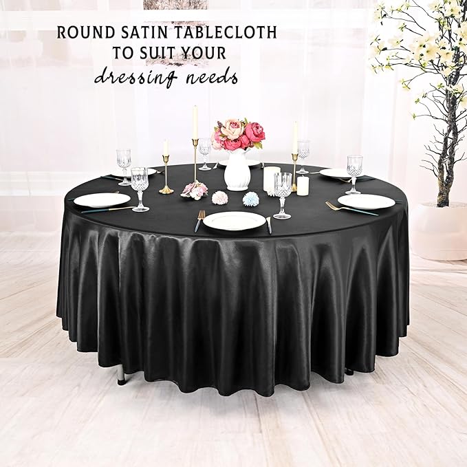 10 Packs Satin Tablecloth 120 Inch Black Round Table Cloth Silk Tablecloth - Image 6