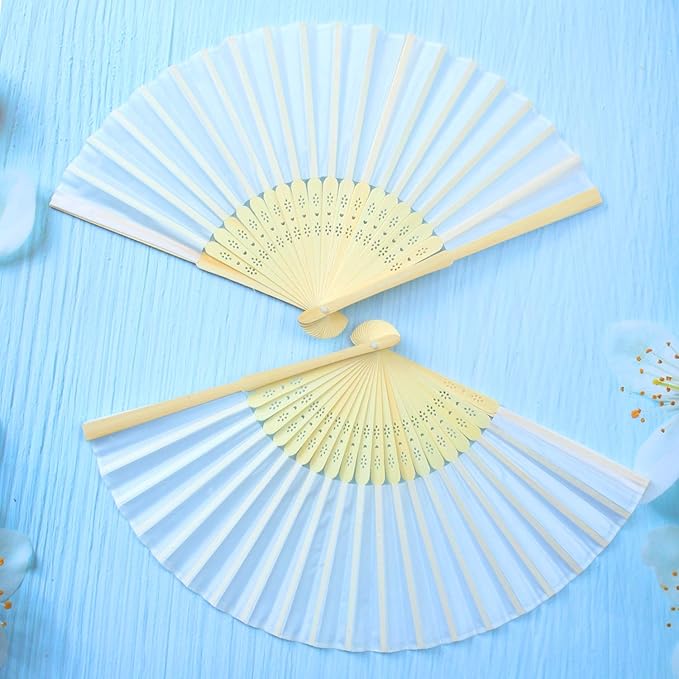 Aneco 18 Pieces White Handheld Cloth and Bamboo Folding Fans - Image 4