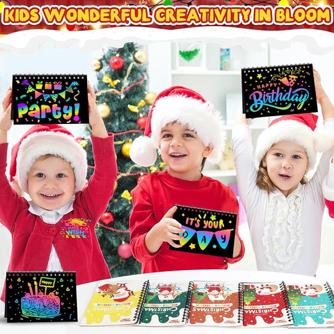 Party Favors for Kids: 16 Pack Christmas Rainbow Scratch Art Notebook Classroom - Image 5