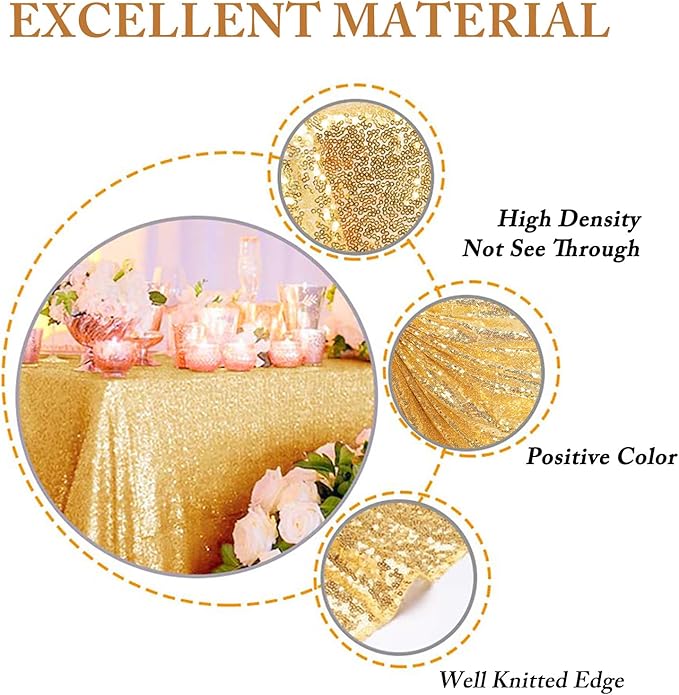 ShinyBeauty Gold Table Cloths for Party 2 Packs, 72X72 Inch Sequin Tablecloths - Image 4