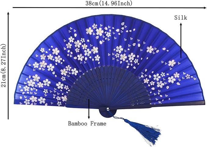 Amajiji 8.27" Hand Held Bamboo Silk Folding Fan Hand Fan, Chinese/Japanese - Image 2