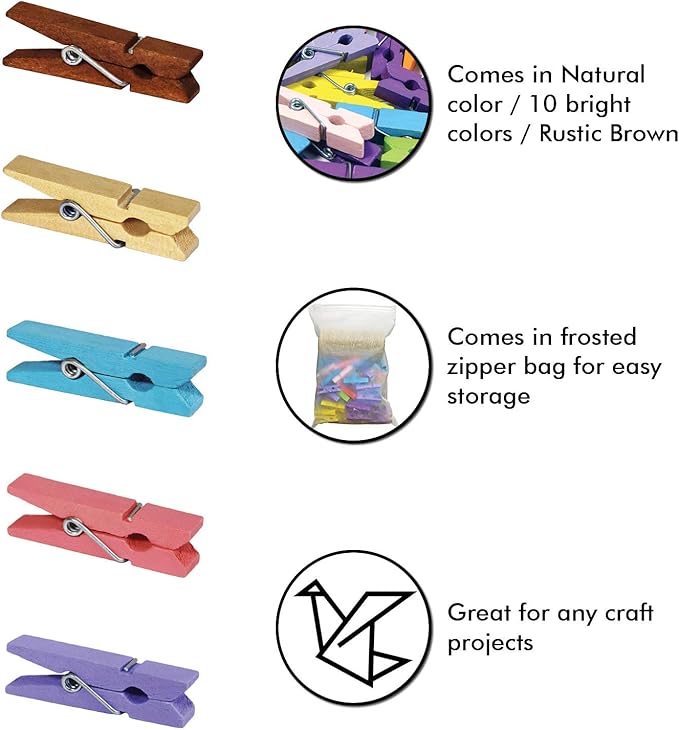 Mini Natural Wooden Clothespins - Image 2
