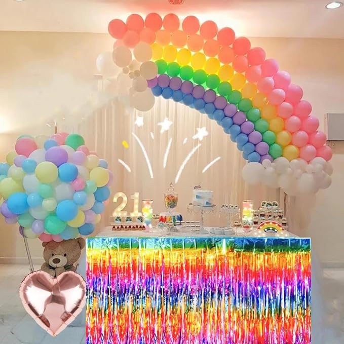 Rainbow Streamers Party Decorations, 2 Packs Gradient Rainbow Table Skirts - Image 7