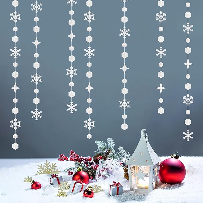 Snowflake-Snow White-Silver Christmas Party-Decorations Streamers - 52Ft White - Image 5