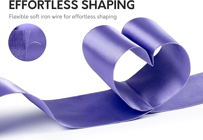Purple Satin Ribbon Double-Faced Wired Ribbons - Image 3