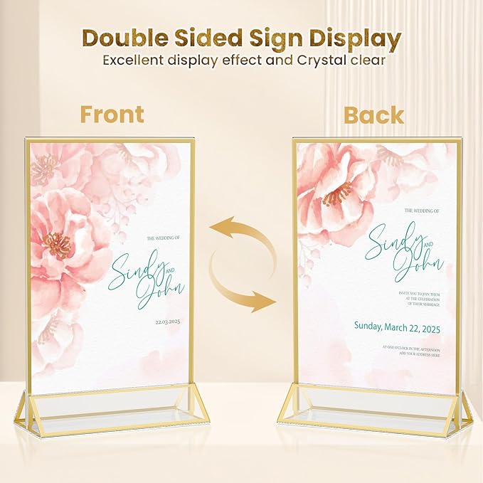 Acrylic Gold Sign Holders 4x6, 2 Pack Wedding Gold Table Number Holders - Image 3