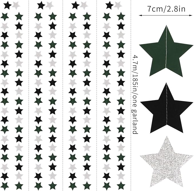 Black Green-Silver Party-Decorations Garland - 62ft Twinkle Little Star Soccer - Image 2
