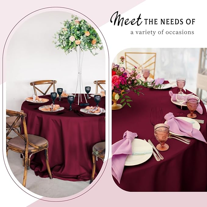 6 Packs Satin Tablecloth 120 Inch Burgundy Round Table Cloth Silk Tablecloth - Image 3