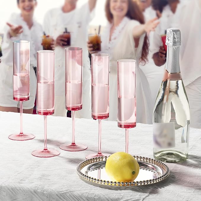 50 PCS Pink Champagne Flutes Plastic 5.4 OZ Clear Acrylic Champagne Flutes - Image 5