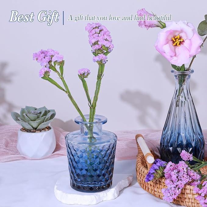 Navy Blue Glass Bud Vases Set of 5, Mini Flower Vase - Image 3
