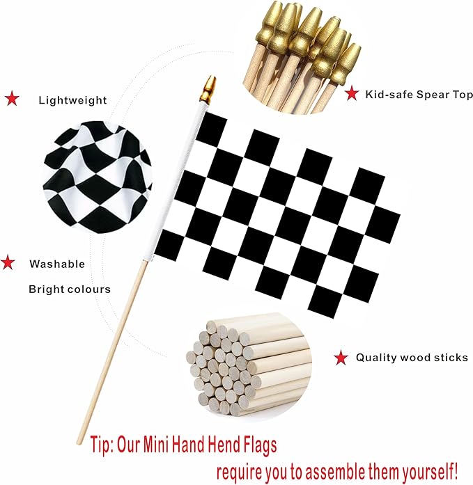 20 Pack Checkered Black and White Racing Mini Stick Flags Small Miniature - Image 3