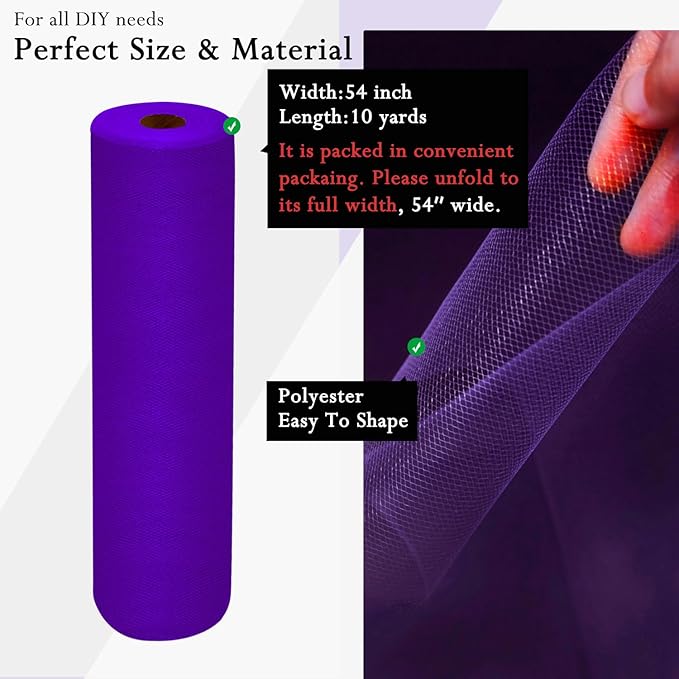 Purple Tulle Fabric Rolls 54 Inch by 10 Yards Fabric Tulle Bolt - Image 2