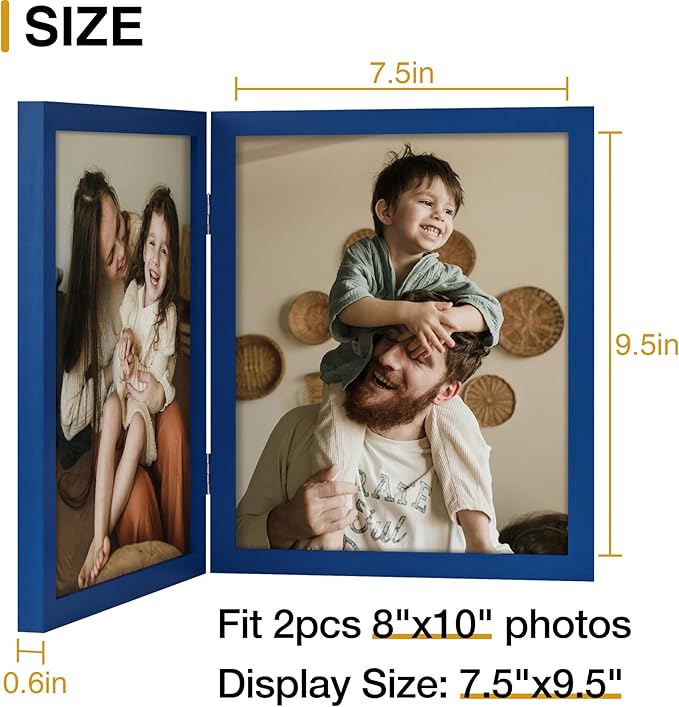 decorUhome Double 8x10 Picture Frame Vertical, Engineered Wood Bifold Photo - Image 3