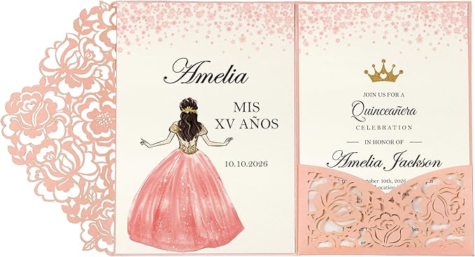 DORIS HOME 50pcs Laser Cut Quinceanera Invitation Pockets by DorisHome