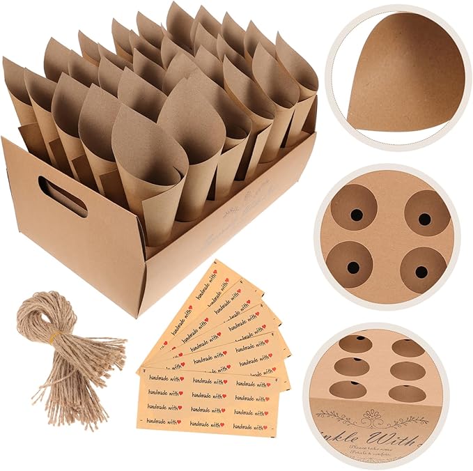 CIMAXIC 30-hole Kraft Paper Cones Box Set Wedding Party Favor Box Confetti Cone - Image 3