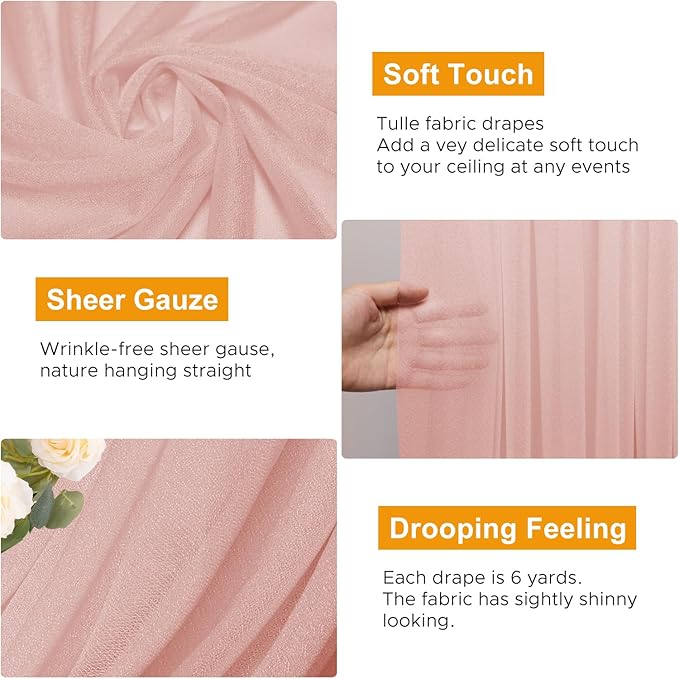 Wedding Arch Draping Fabric 4 Panels 28.7" x 20FT Blush Sheer Chiffon Backdrop - Image 3