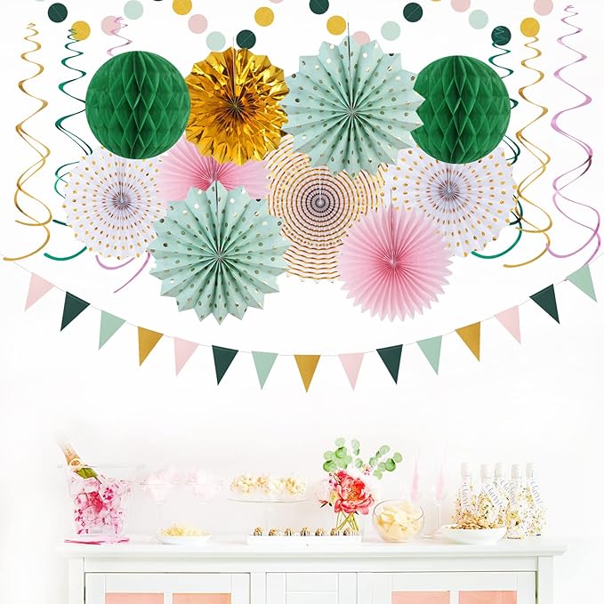 Sage-Green Pink Gold Party-Decorations - Image 6